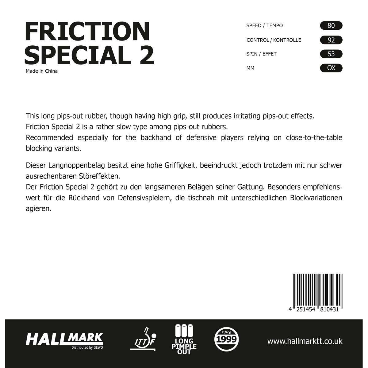 HALLMARK Belag Friction Special 2 rot OX