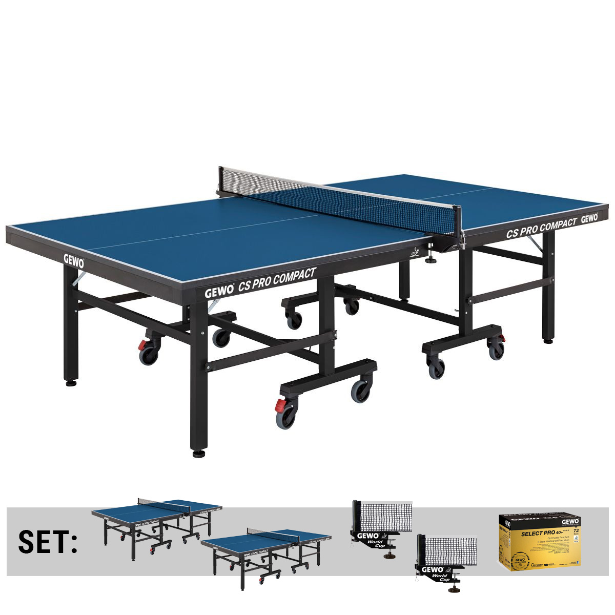 GEWO Set 2x Tisch CS Pro Compact + 2x Netz WC +1x Select Pro 72er blau