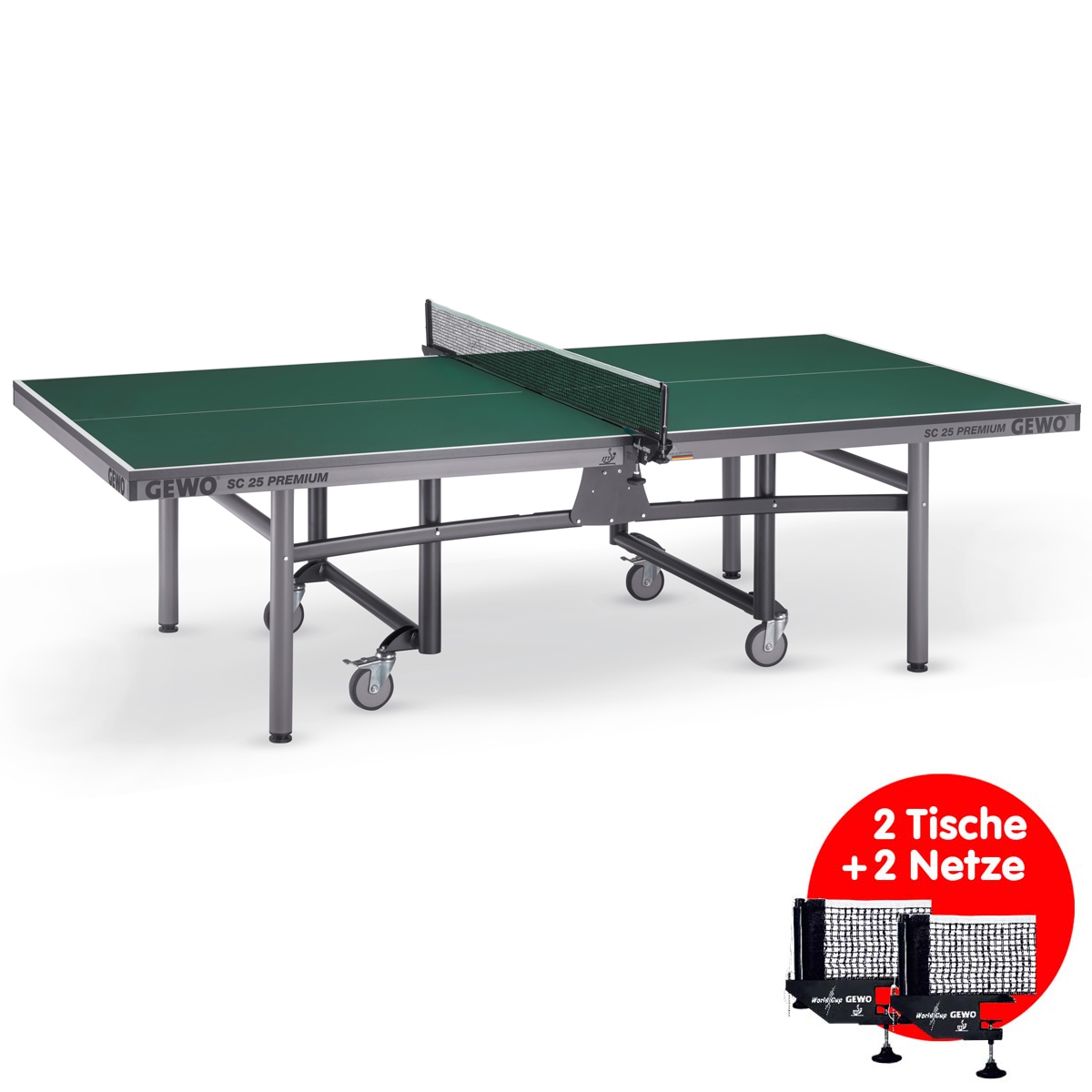 GEWO 2er Set Tisch SC25 Premium + 2 Netze grün