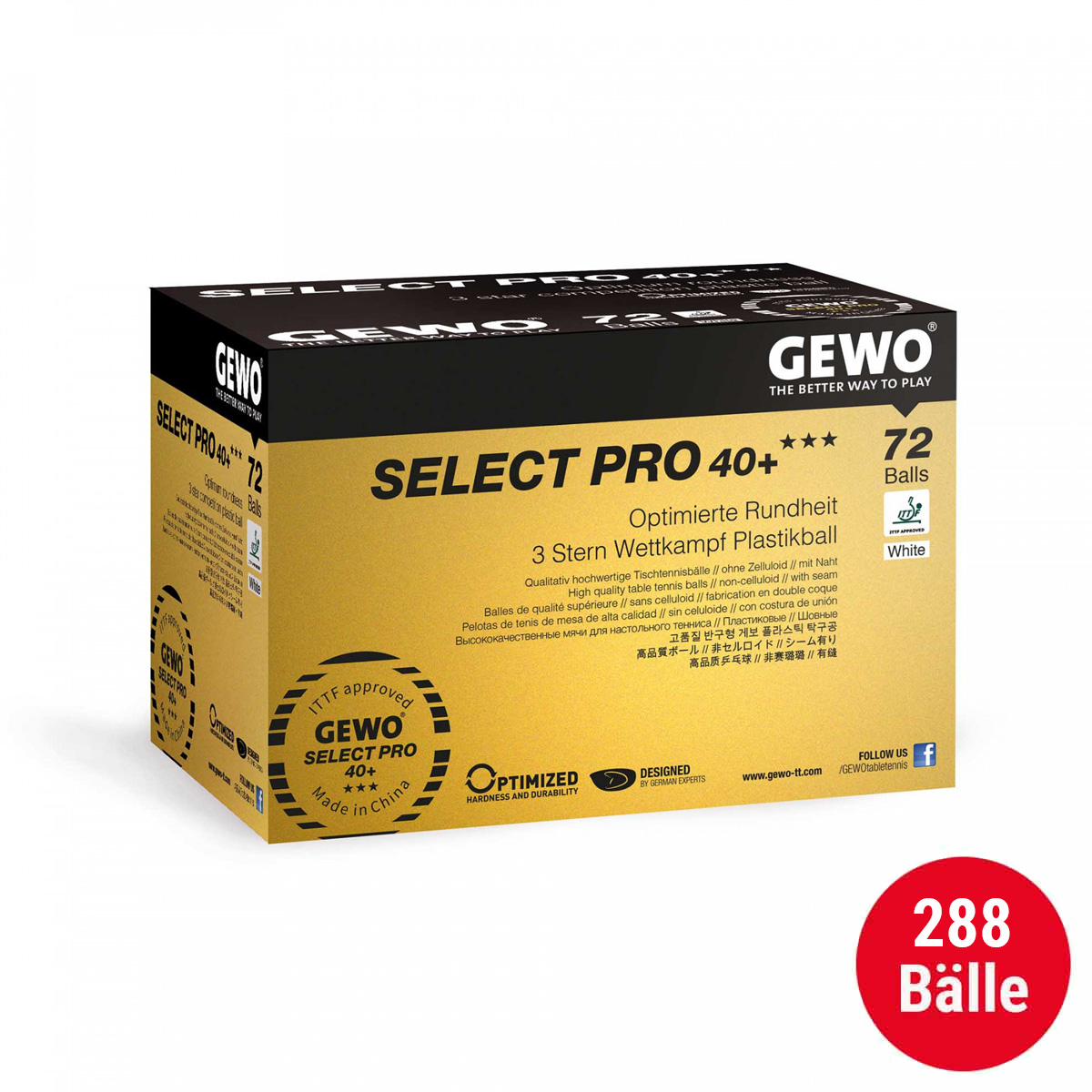 GEWO Ball Select Pro 40+ *** 72er - Set (4 Stück) weiß