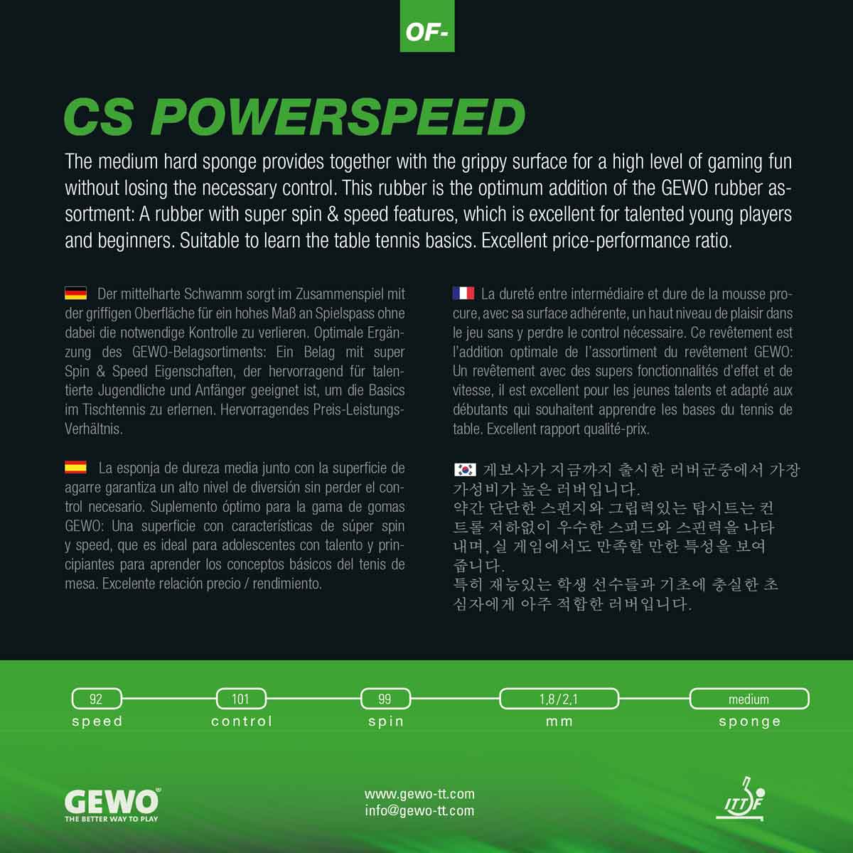 GEWO Belag CS Powerspeed rot 1,8 mm