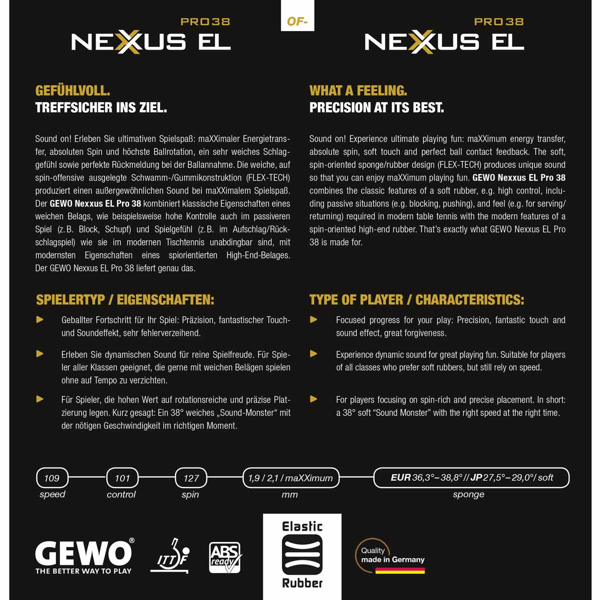 GEWO Belag Nexxus EL Pro 38 schwarz 2,1 mm