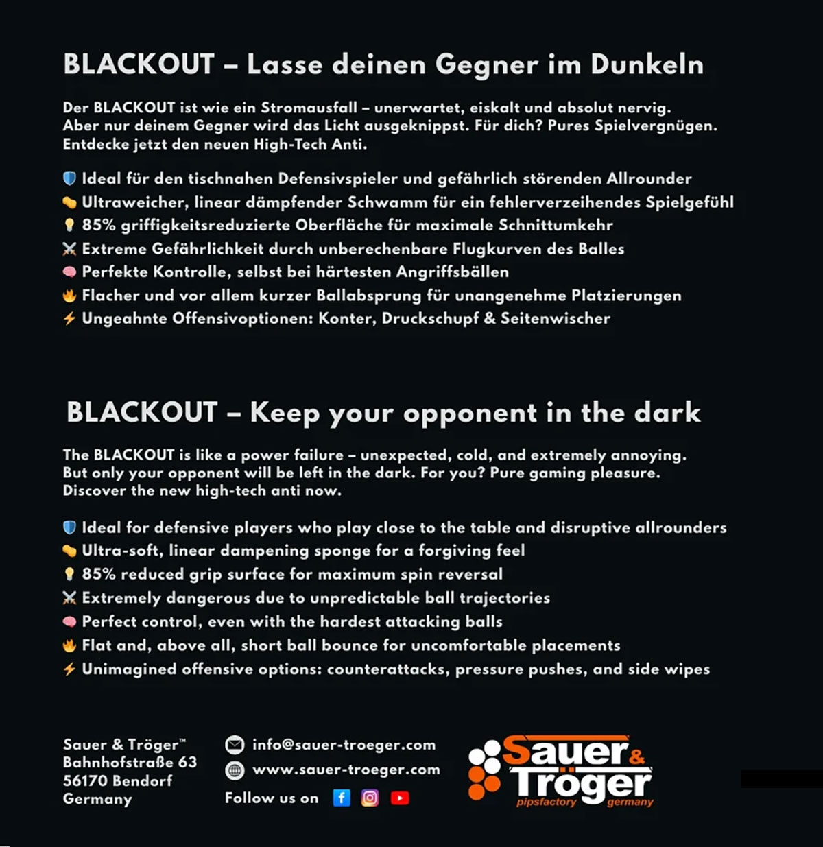 Sauer & Tröger Belag Blackout schwarz 2,0 mm