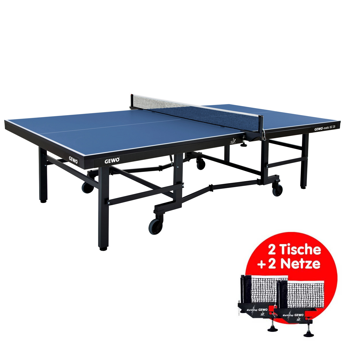 2er Set GEWO Tisch Gewomatic SC 25 blau + 2 Netze
