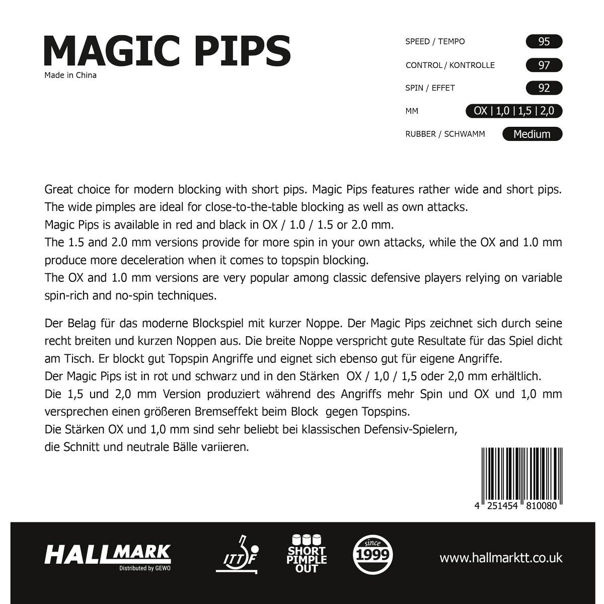 HALLMARK Belag Magic Pips schwarz OX