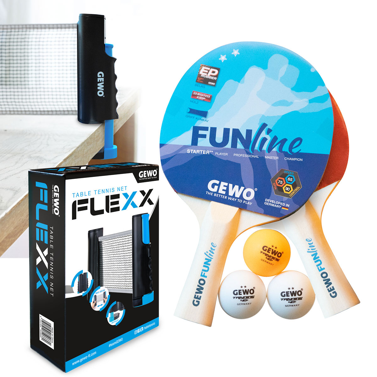 GEWO Schlägerset Double Fun + 1x Netz Flexx - Set (2-teilig)