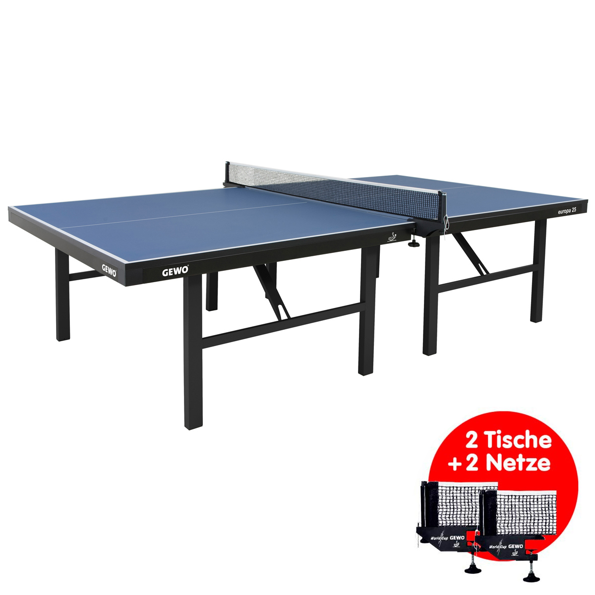 2er Set GEWO Tisch Europa 25 + 2 Netze   blau